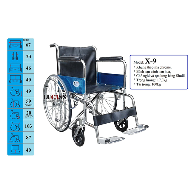 Xe Lăn Tay Tiêu Chuẩn Lucass X9