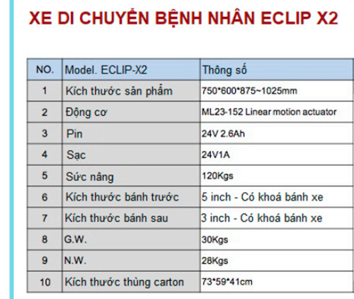 Xe di chuyển bệnh nhân bằng điện Eclip X2 4
