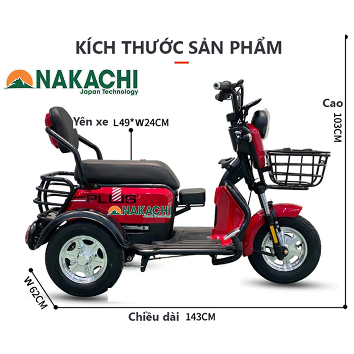 kích thước xe điện 3 bánh M01